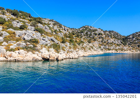 View of the Taurus mountains and the Mediterranean sea near Demre, Antalya province in Turkey View of the Taurus mountains and the Mediterranean sea near Demre, Antalya province in Turkey 135042201