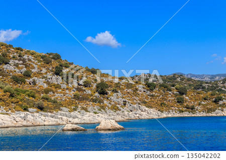 View of the Taurus mountains and the Mediterranean sea near Demre, Antalya province in Turkey View of the Taurus mountains and the Mediterranean sea near Demre, Antalya province in Turkey 135042202