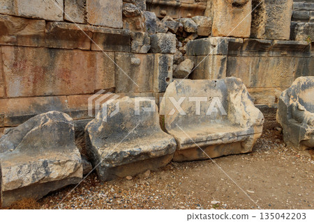 Ruins of ancient Greek-Roman theatre of Myra in Demre, Antalya province in Turkey 135042203
