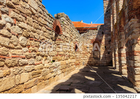 Byzantine Church of Saint Sophia, also known as the Old Bishopric in the old town of Nessebar, Bulgaria. UNESCO World Heritage Site 135042217