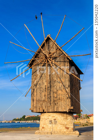 Old wooden windmill in the old town of Nessebar, Bulgaria 135042220