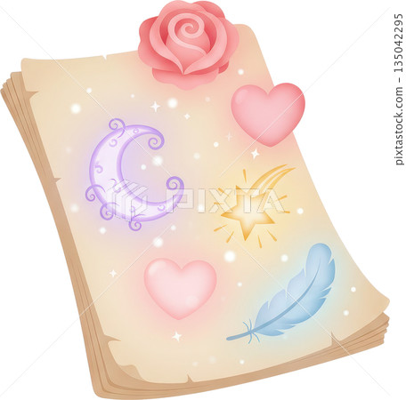 Vintage parchment with magical romantic fairytale elements 135042295