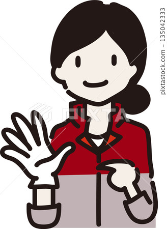 插圖描繪了一位戴著手套、身穿紅色制服的女工,她提醒人們注意自己的穿著。 插圖描繪了一位戴著手套、身穿紅色制服的女工,她提醒人們注意自己的穿著。 135042333