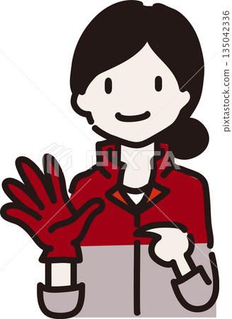 圖解：一名戴著橡膠手套、身穿紅色工作服的女工提醒人們注意穿著。 135042336