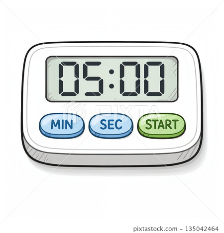 廚房定時器的卡通插圖，帶有易於讀取的數位顯示屏 135042464