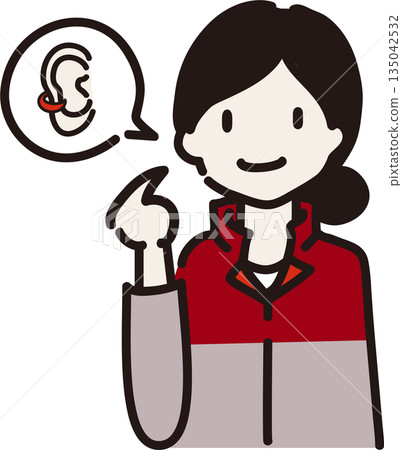 圖:一名身穿紅色制服的女工,戴上耳罩以提醒他人注意她的穿著。 圖:一名身穿紅色制服的女工,戴上耳罩以提醒他人注意她的穿著。 135042532