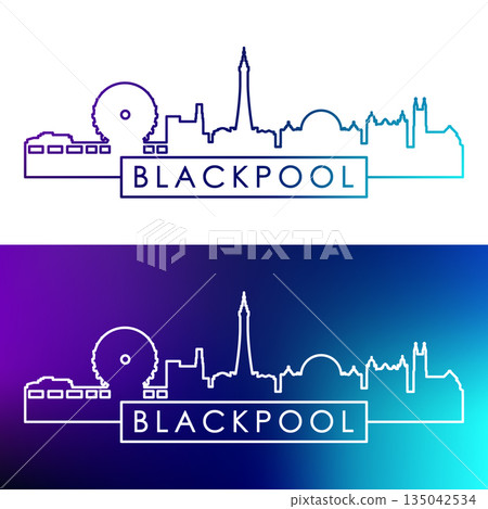 Blackpool skyline. Colorful linear style. Blackpool skyline. Colorful linear style. 135042534