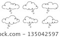 Hand drawn thought cloud bubbles collection isolated. Doodle thinking clouds for ideas imagination brainstorming mind flow sketch style simple black line illustration set 135042597