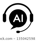 AI customer support headset icon with speech bubble symbol for chatbot help desk automation technology concept for web interface app UI UX design and customer service solutions 135042598