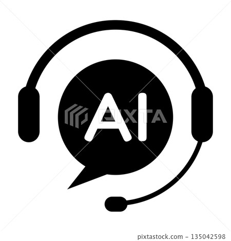 AI customer support headset icon with speech bubble symbol for chatbot help desk automation technology concept for web interface app UI UX design and customer service solutions 135042598