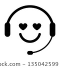 Happy customer support headset icon with smiling face and heart eyes symbol for friendly help desk service positive user experience love care communication concept 135042599