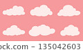 Hand drawn style cloud set showing multiple soft rounded sky clouds in light pastel colors with simple shapes smooth edges and calm visual rhythm creating an airy gentle and minimal scene 135042603
