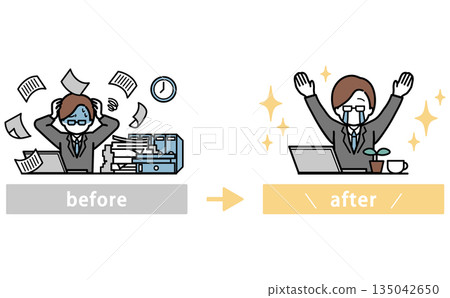 一位商人透過引入雲端運算來改進工作的前後對比圖 135042650