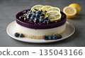 cheesecake with blackberry and lemon on the table 135043166
