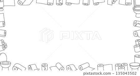 Toilet paper rolls and bowls outline rectangular frame vector illustration Toilet paper rolls and bowls outline rectangular frame vector illustration 135043502