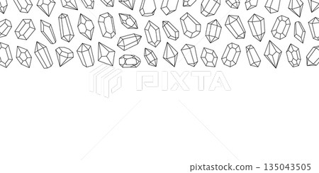 Spirituality crystals banner. Magic mineral crystals. Luxury gemstones and precious crystals. Vector illustration Spirituality crystals banner. Magic mineral crystals. Luxury gemstones and precious crystals. Vector illustration 135043505
