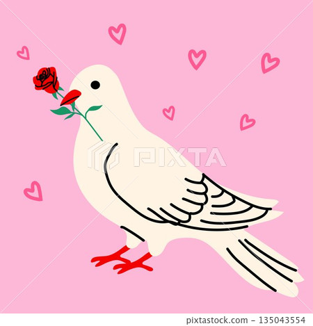 Love Dove Carrying a Rose on Valentines Day Love Dove Carrying a Rose on Valentines Day 135043554