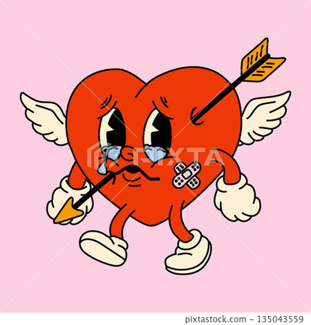 Crying Heart with Arrow and Wings Cartoon for Valentines Day Crying Heart with Arrow and Wings Cartoon for Valentines Day 135043559