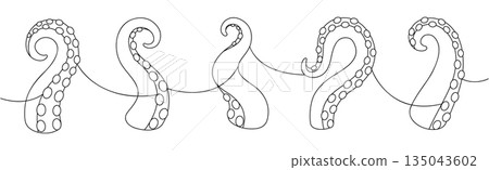 Curled octopus tentacles line art. Nautical line drawing for tattoos, ocean themes, fantasy creatures, and marine design projects Curled octopus tentacles line art. Nautical line drawing for tattoos, ocean themes, fantasy creatures, and marine design projects 135043602