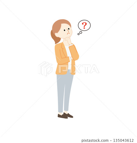 Business image of a woman in a suit thinking about work-related questions 135043612