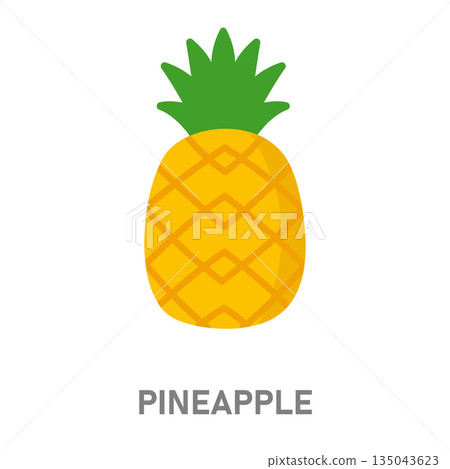 Pineapple tropical fruit. Yellow exotic fruit icon isolated on white background 135043623