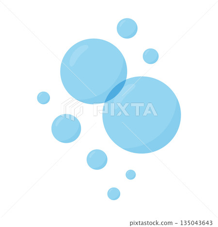 Floating blue water bubbles. Flat vector illustration for hygiene, spa and cosmetic concepts Floating blue water bubbles. Flat vector illustration for hygiene, spa and cosmetic concepts 135043643