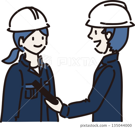 Illustration C of a worker receiving an explanation in a navy blue uniform Illustration C of a worker receiving an explanation in a navy blue uniform 135044000