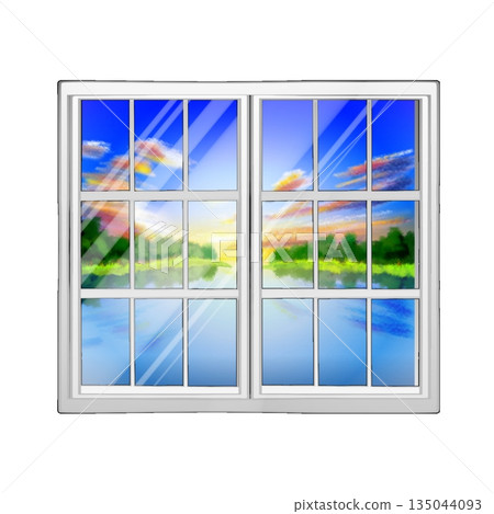 Lake reflected in the window 135044093