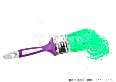 Brush with green color over white background 135044270