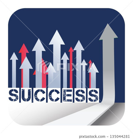 Composition of red and white arrows with success text on blue background Composition of red and white arrows with success text on blue background 135044281