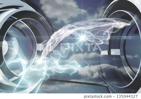Cloud and energy design on a futuristic structure Cloud and energy design on a futuristic structure 135044327
