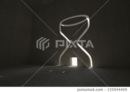 Hourglass door in dark room Hourglass door in dark room 135044409