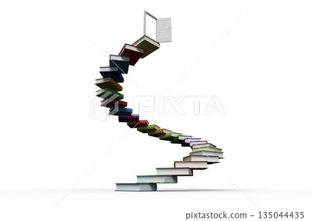 Steps made out of books with open door Steps made out of books with open door 135044435