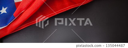 High angle view of American flag on black background 135044487