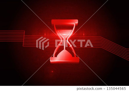 Shiny red hourglass on black background 135044565