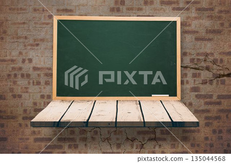blackboard on a wooden shelf 135044568