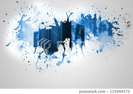 Splash on wall revealing server tower 135044573
