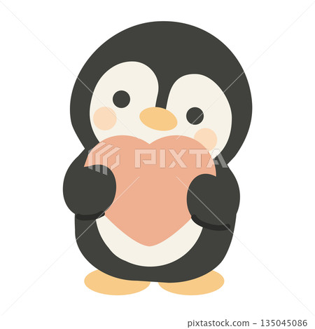 Illustration of a Penguin Holding a Heart 135045086