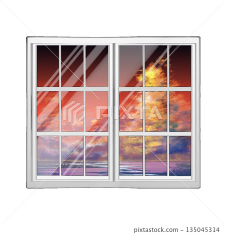 The sea reflected in the window The sea reflected in the window 135045314