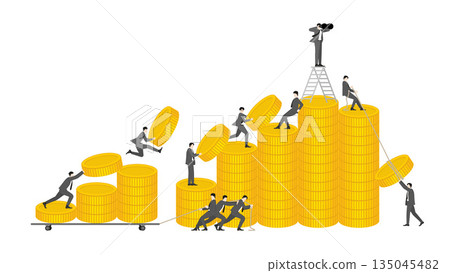 Business teamwork building growing coin stack for financial success Business teamwork building growing coin stack for financial success 135045482