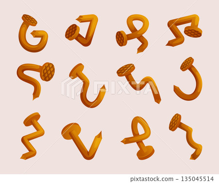 Nails. Rusty curved and damaged nails set for carpenter work exact vector tools collection for hammer 135045514
