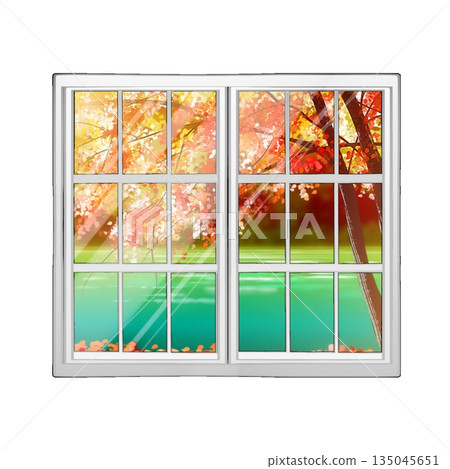 Autumn lakeside reflected in the window Autumn lakeside reflected in the window 135045651