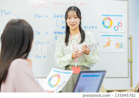男女辦公室職員正在開會 135045782