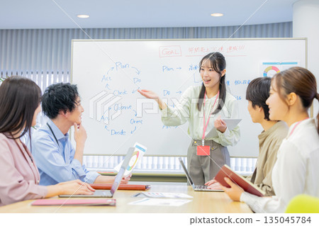 Male and female office workers having a meeting 135045784
