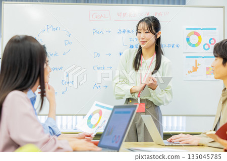 Male and female office workers having a meeting 135045785