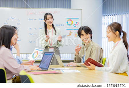 Male and female office workers having a meeting 135045791