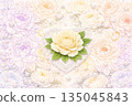 Cream-colored roses, pearls and flower line art 135045843