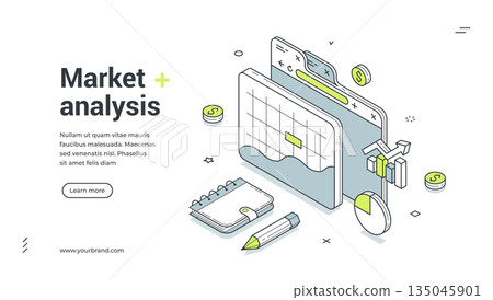 Market economic financial analysis isometric web banner design template vector illustration Market economic financial analysis isometric web banner design template vector illustration 135045901