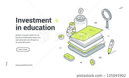 Investment in education scholarship money isometric web banner design template vector Investment in education scholarship money isometric web banner design template vector 135045902