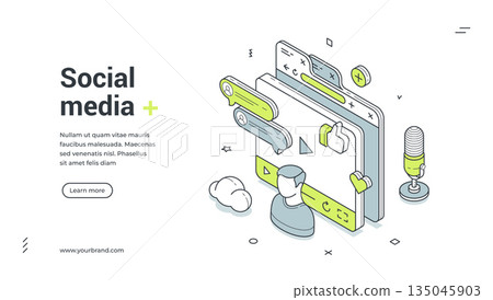 Social media network community digital technology isometric web banner design template vector Social media network community digital technology isometric web banner design template vector 135045903